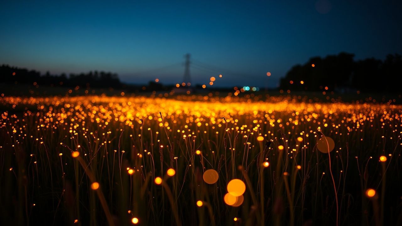 Verdant Fireflies Field Warm by Night