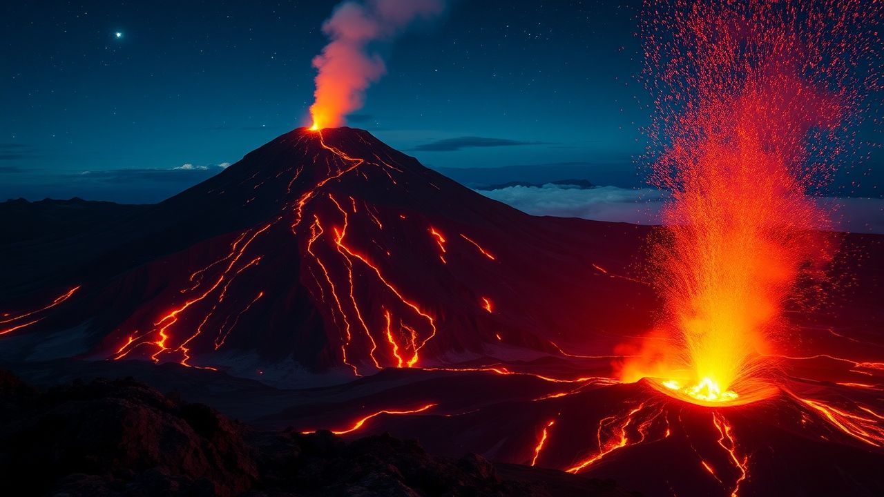 Extraordinary Volcanic Eruption Lava by Night