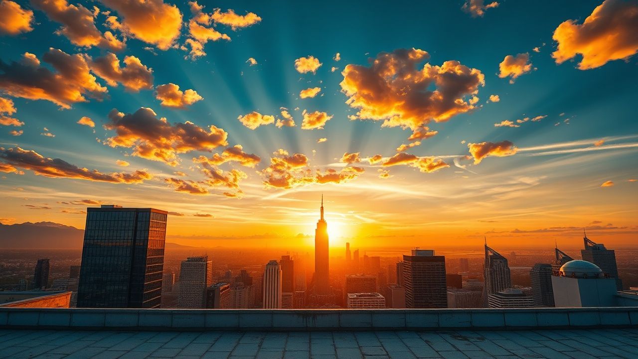 Extraordinary Rooftop Skyline Clouds Panorama