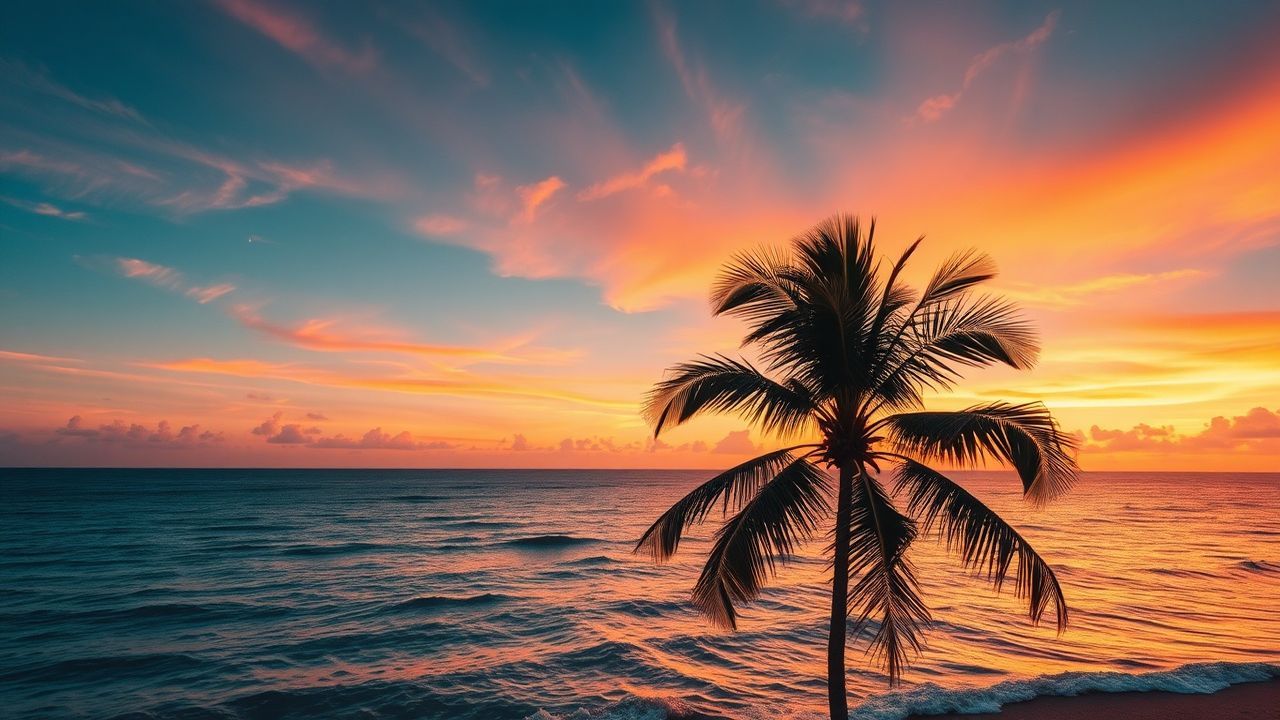 Wondrous Palm Silhouettes Orange at Sunset