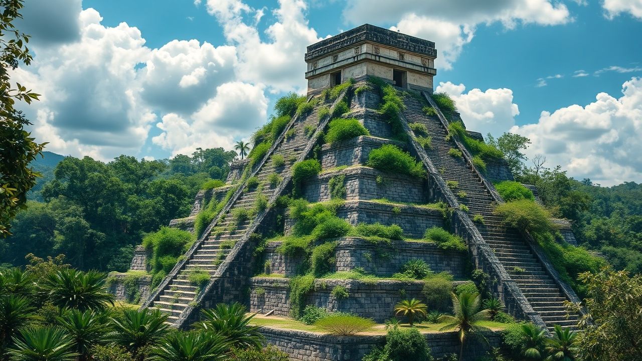 Vivid Mayan Pyramid Jungle Ruins