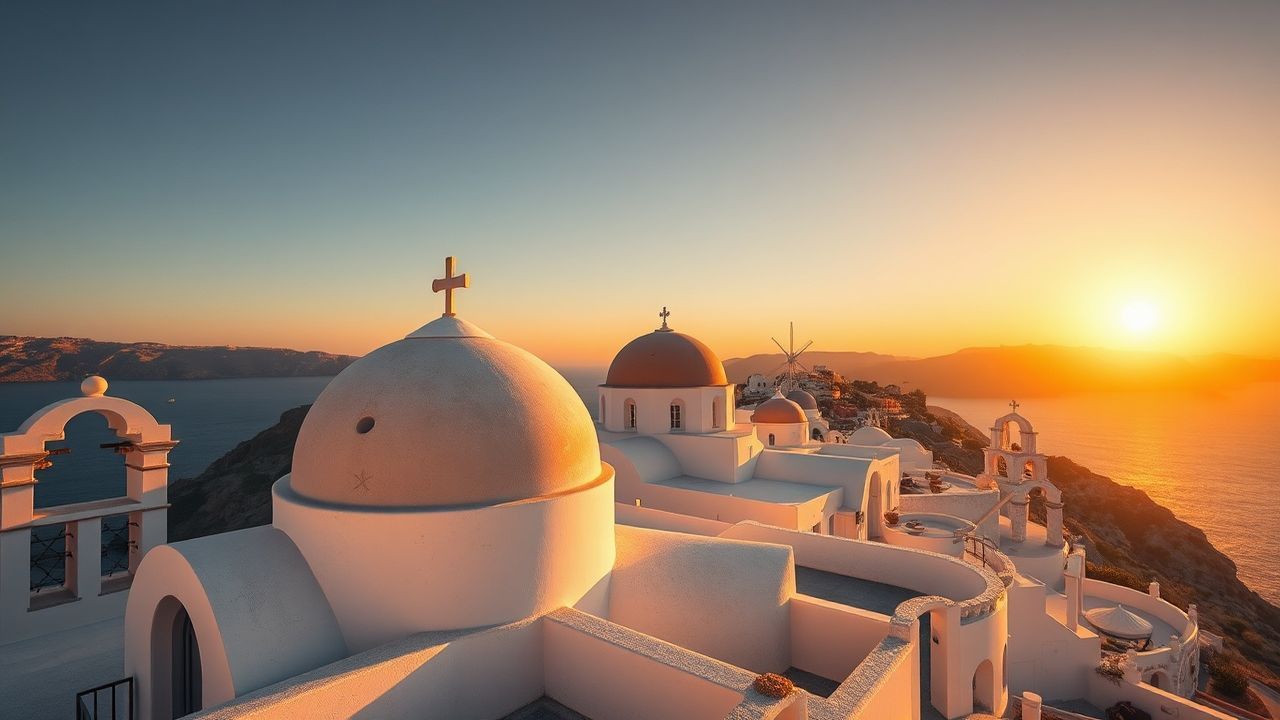 Phenomenal Santorini Domes White at Sunset