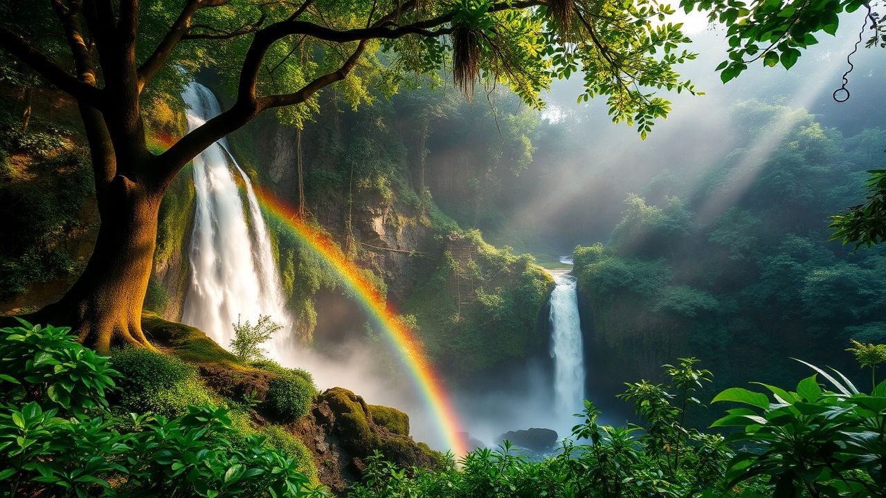 Ornate Jungle Waterfall Hidden in the Mist