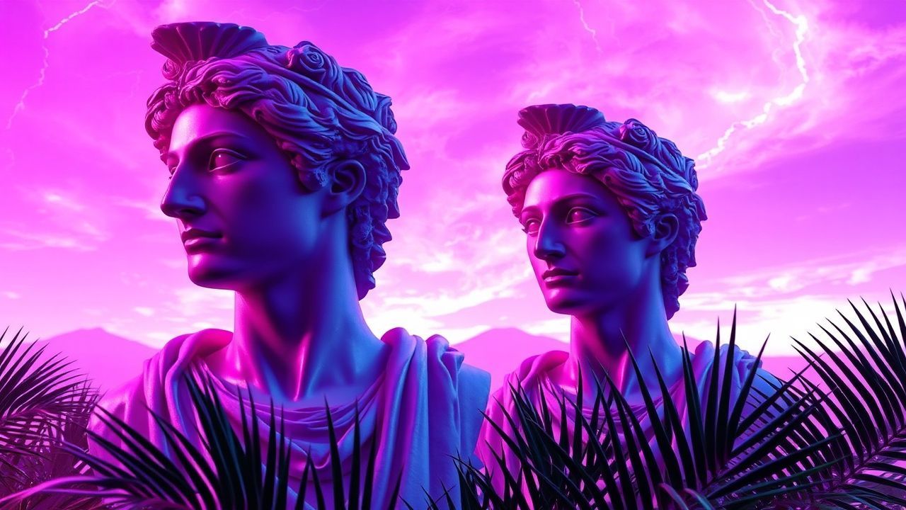 Towering Vaporwave Roman Busts