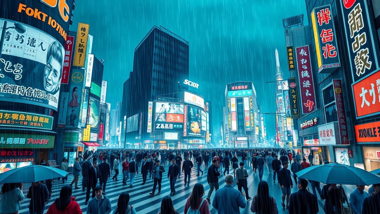 Towering Tokyo Shibuya Future Neon Dreams