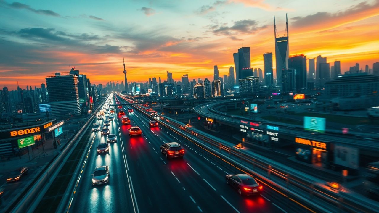 Radiant Flying Cars Traffic Neon Dreams