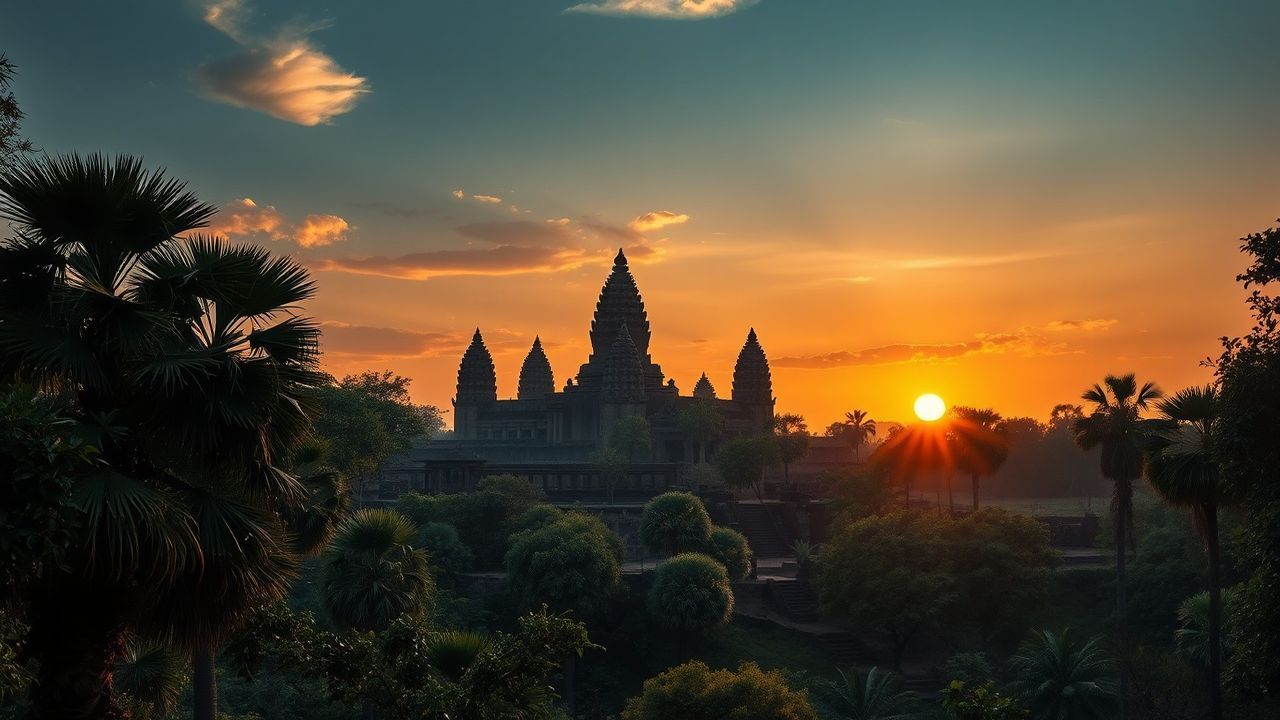 Lustrous Angkor Wat Wat Temple at Sunrise