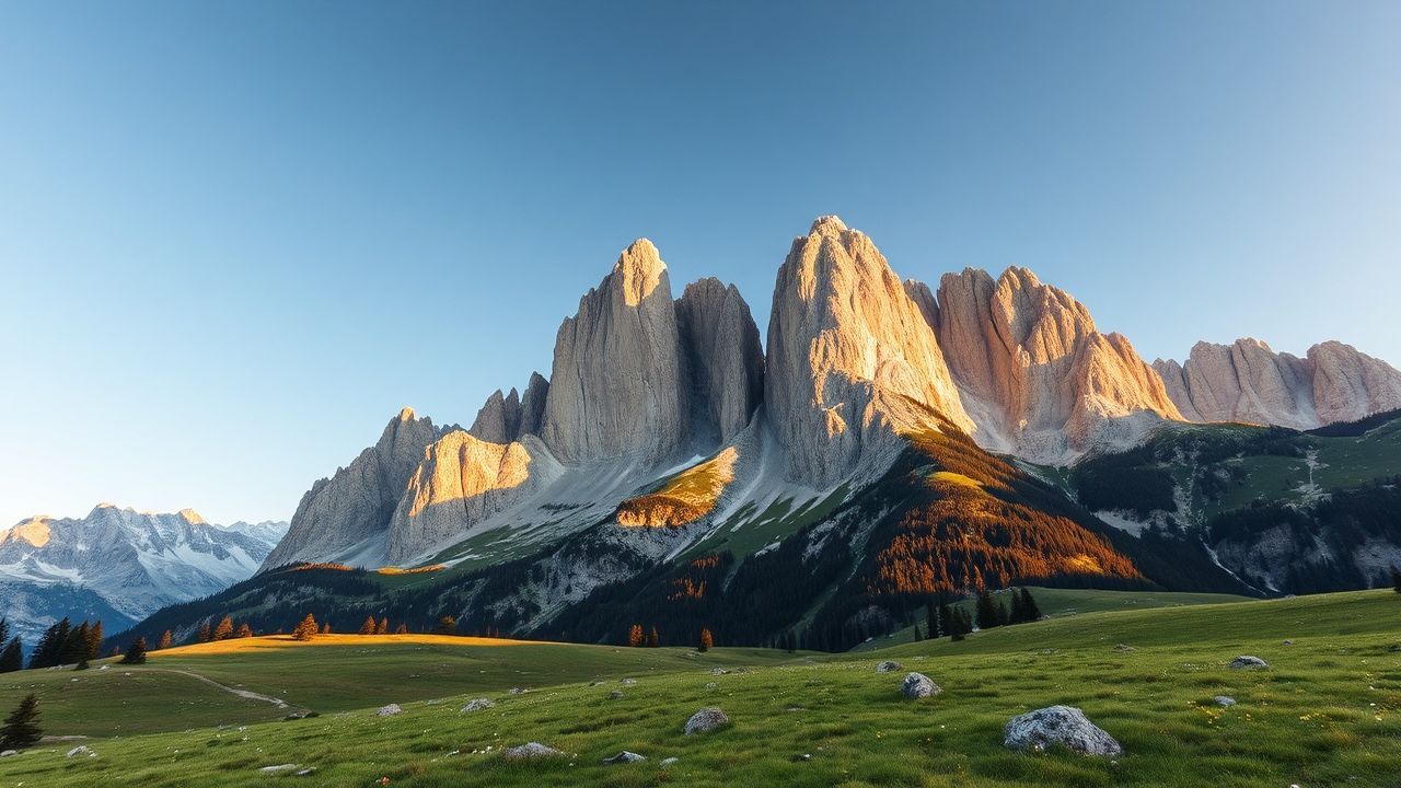 Immense Dolomites Peaks Alpine in Golden Light