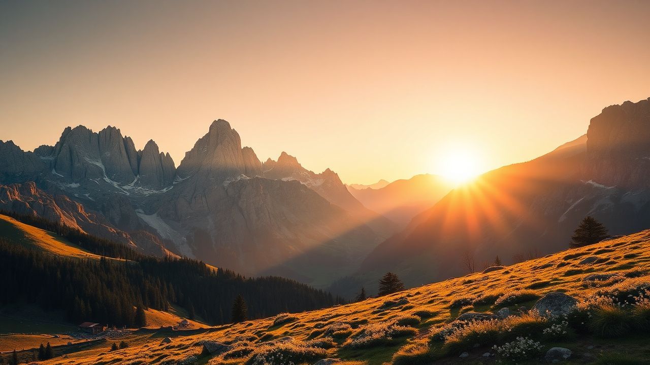 Mystical Dolomites Peaks Alpine in Golden Light