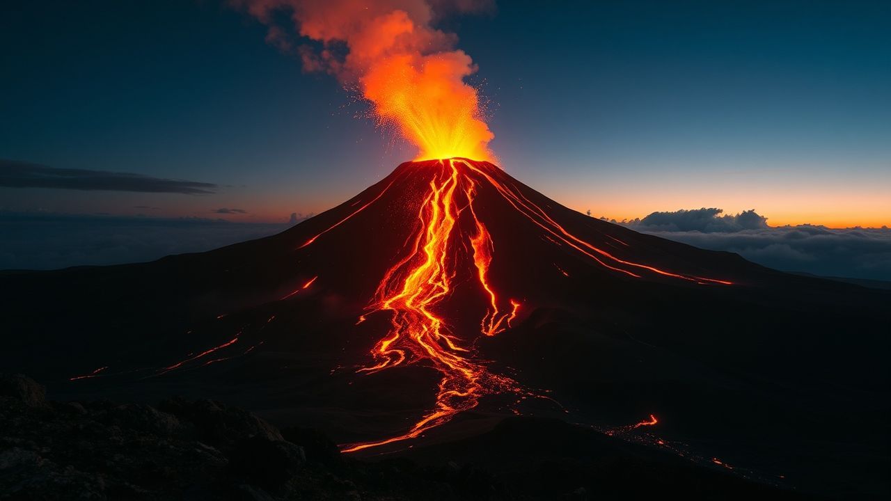 Celestial Volcanic Eruption Lava by Night