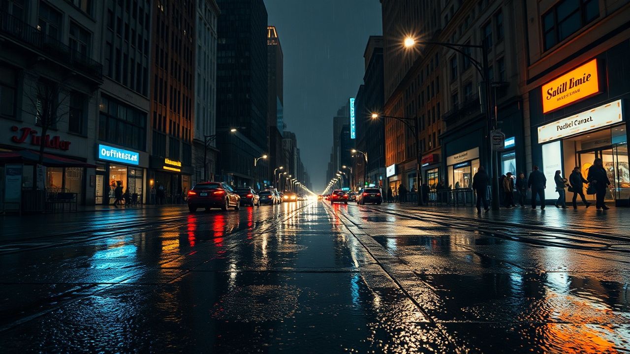 Lustrous Street Reflections Lights in the Rain