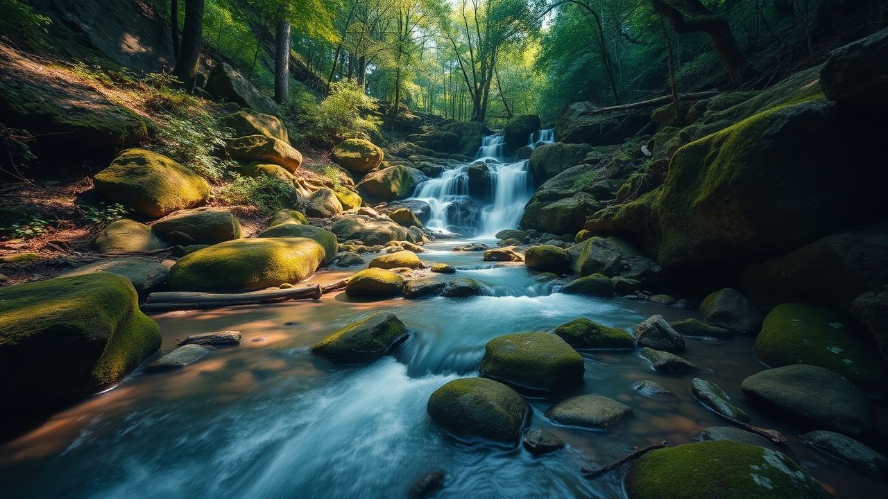 Immense Forest Stream Mossy Serenity