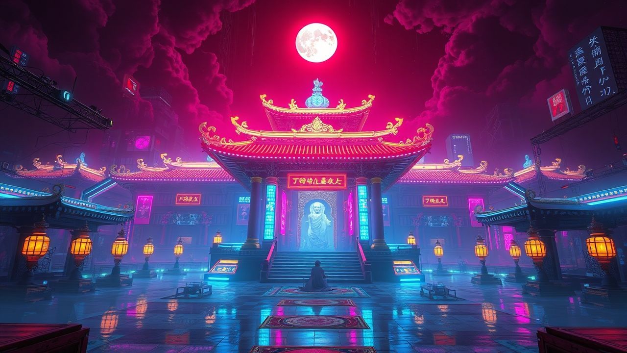 Extraordinary Temple Shrine Traditional Neon Dreams
