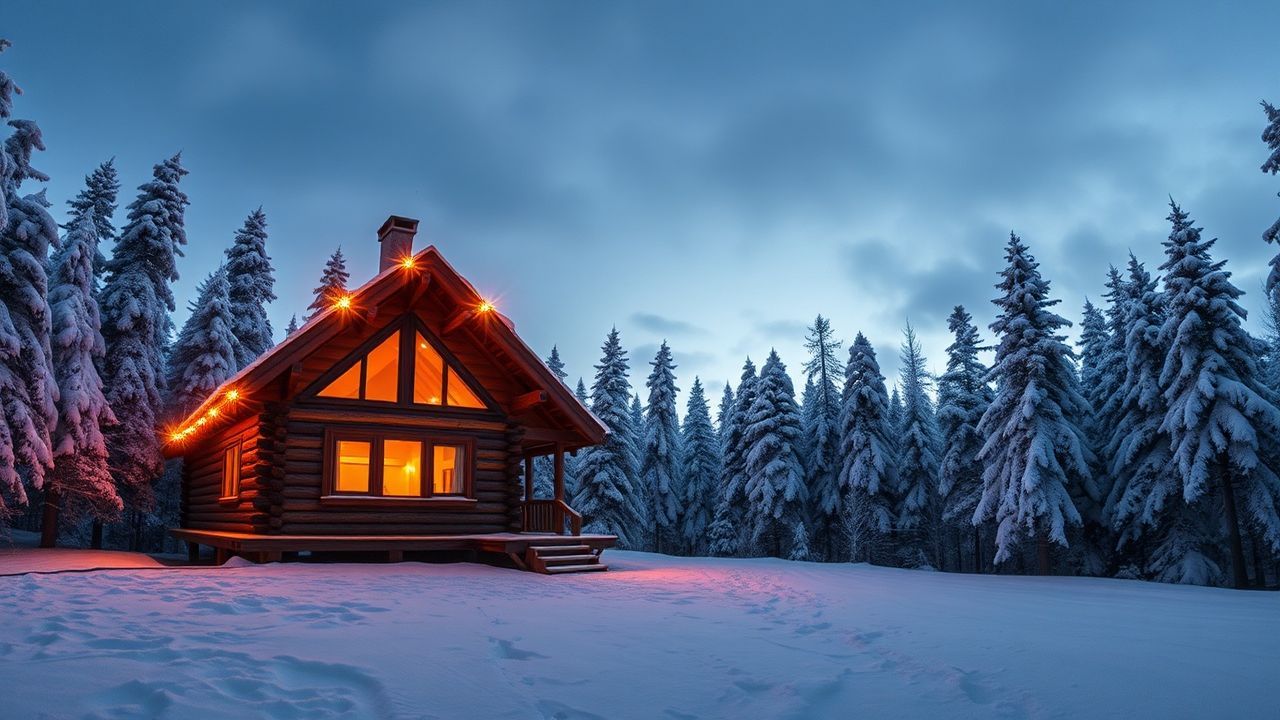 Vivid Scandinavian Cabin Isolation in Winter