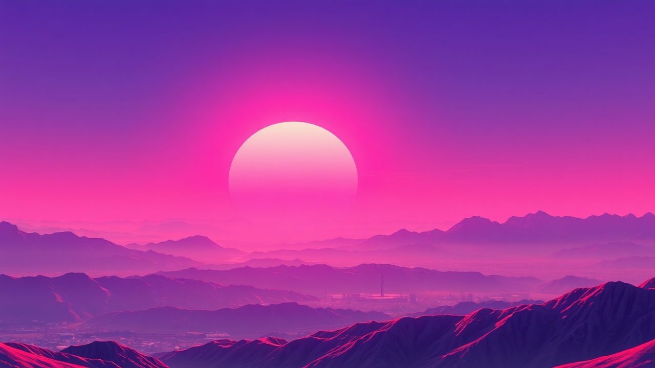Haunting Vaporwave Grid Mountains at Sunset
