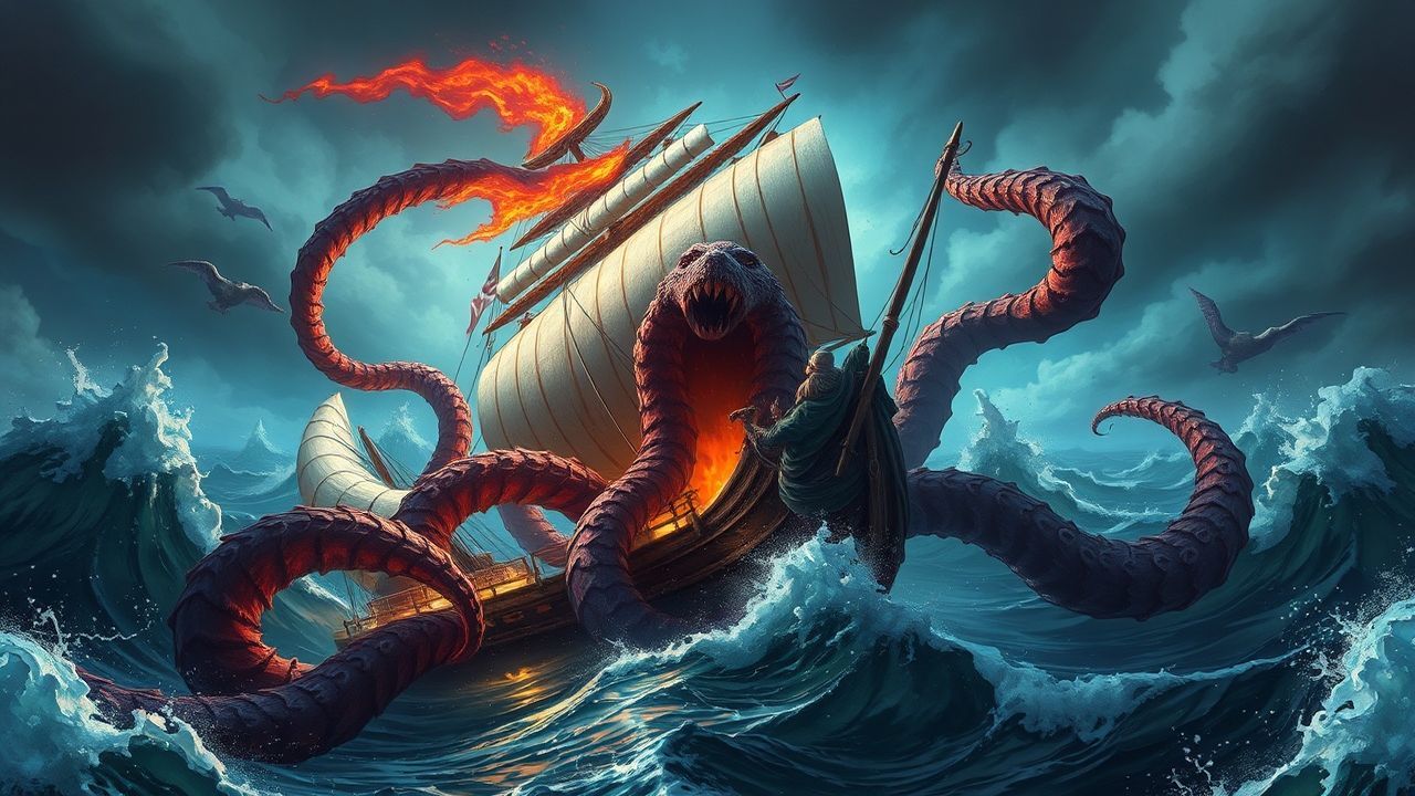 Magical Kraken Attacking Ship Storm
