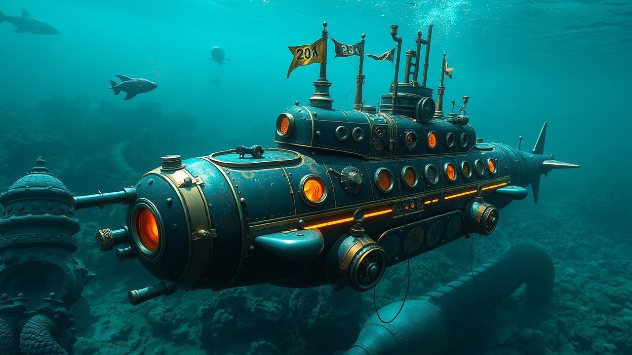 Sweeping Nautilus Submarine Brass Depths