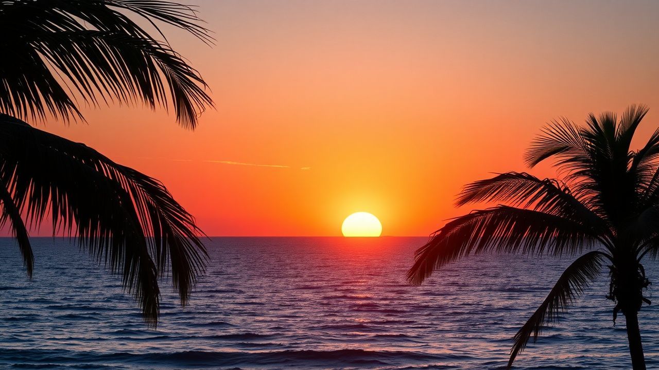 Arcane Palm Silhouettes Orange at Sunset