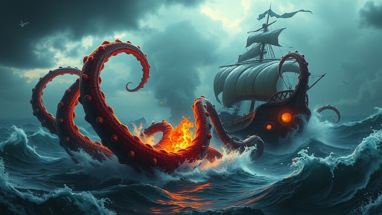 Striking Kraken Attacking Ship Storm