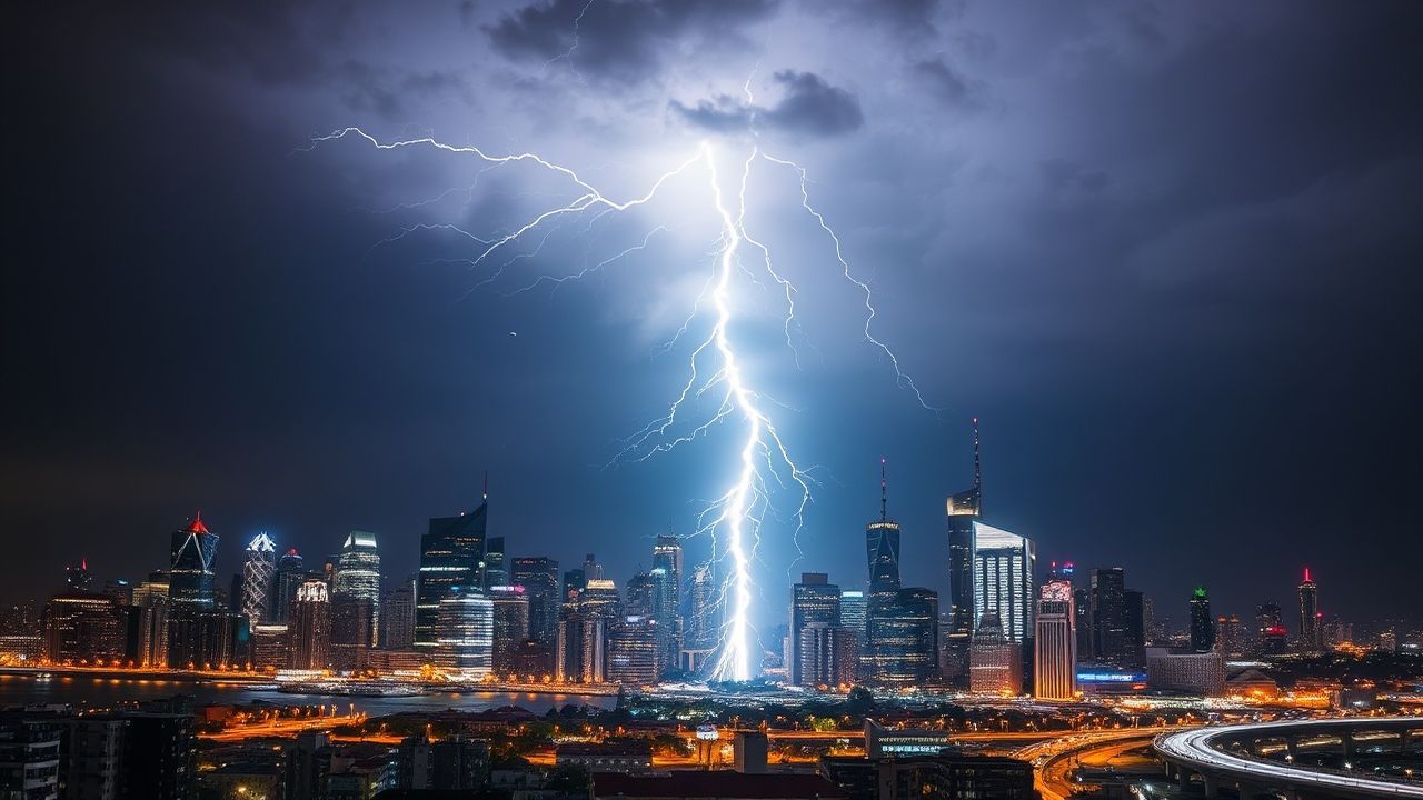 Wondrous Lightning Bolt City by Night