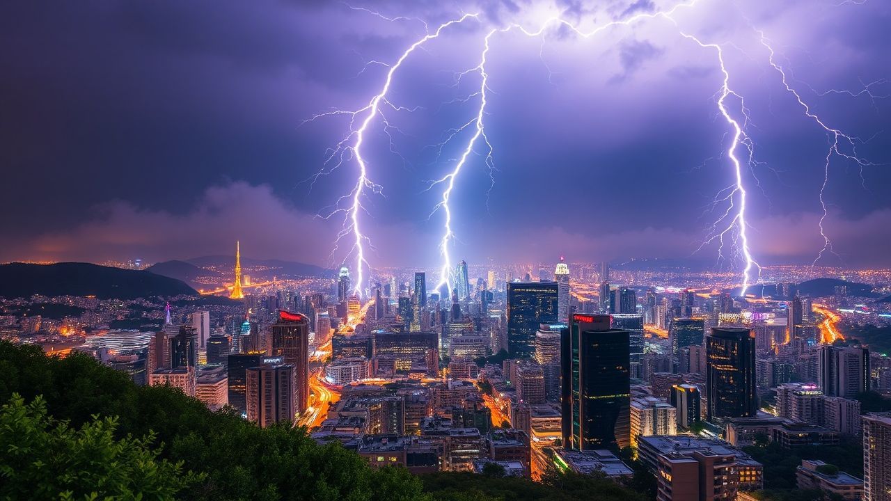 Fierce Lightning Bolt City by Night