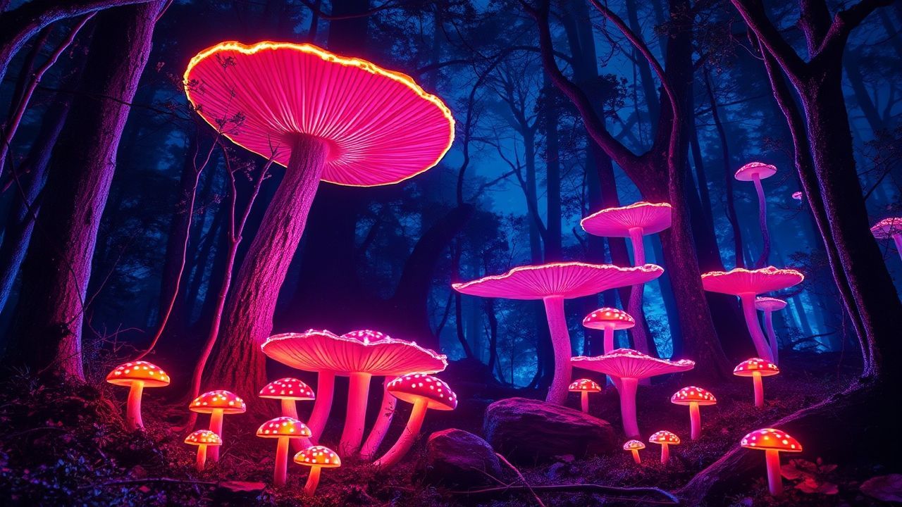 Mythical Bioluminescent Mushroom Forest Glow