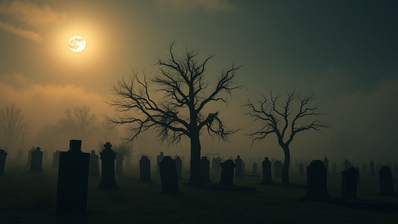 Wondrous Graveyard Full Moon in the Mist