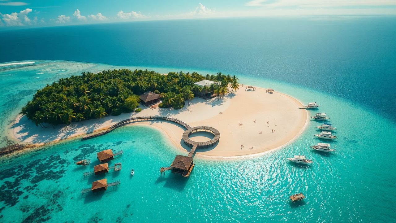 Dramatic Tropical Island Beach from Above