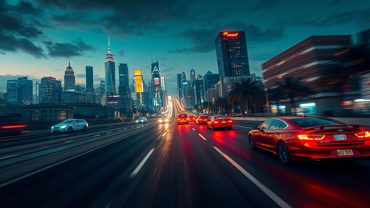 Neon Outrun Drive City by Night