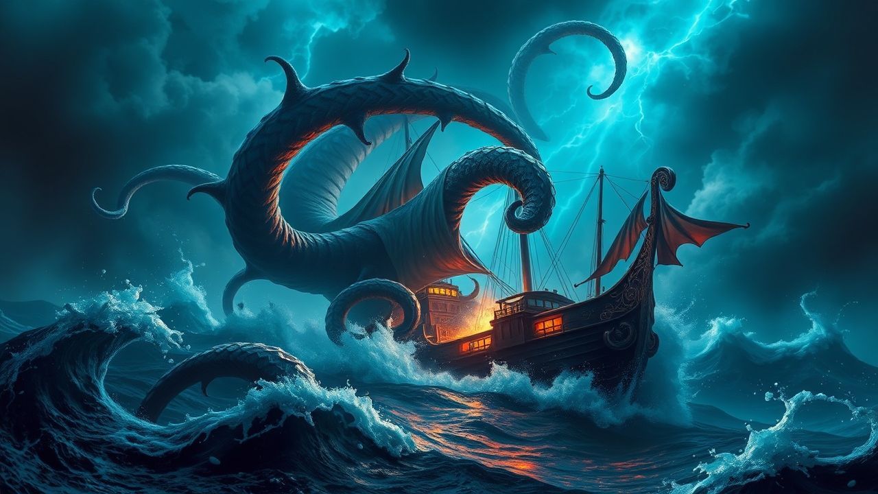 Vibrant Kraken Attacking Ship Storm