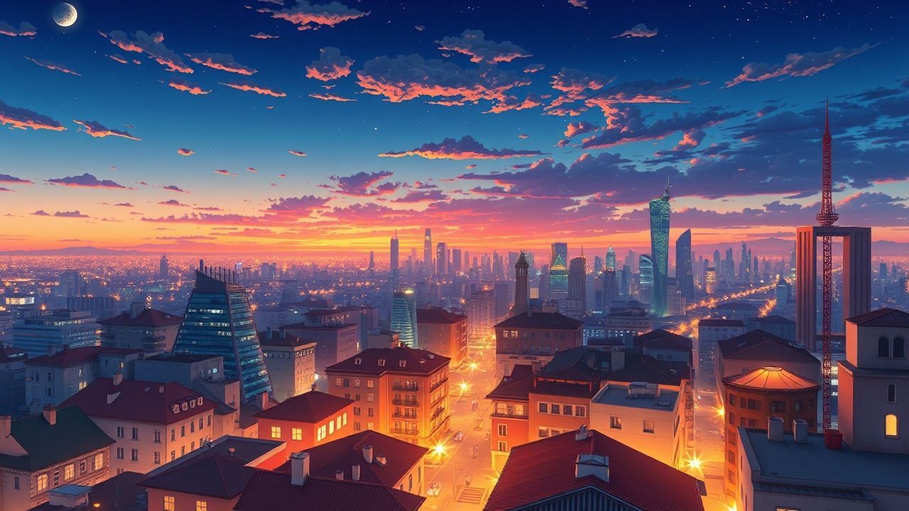 Breathtaking Anime Cityscape Hour in Golden Light