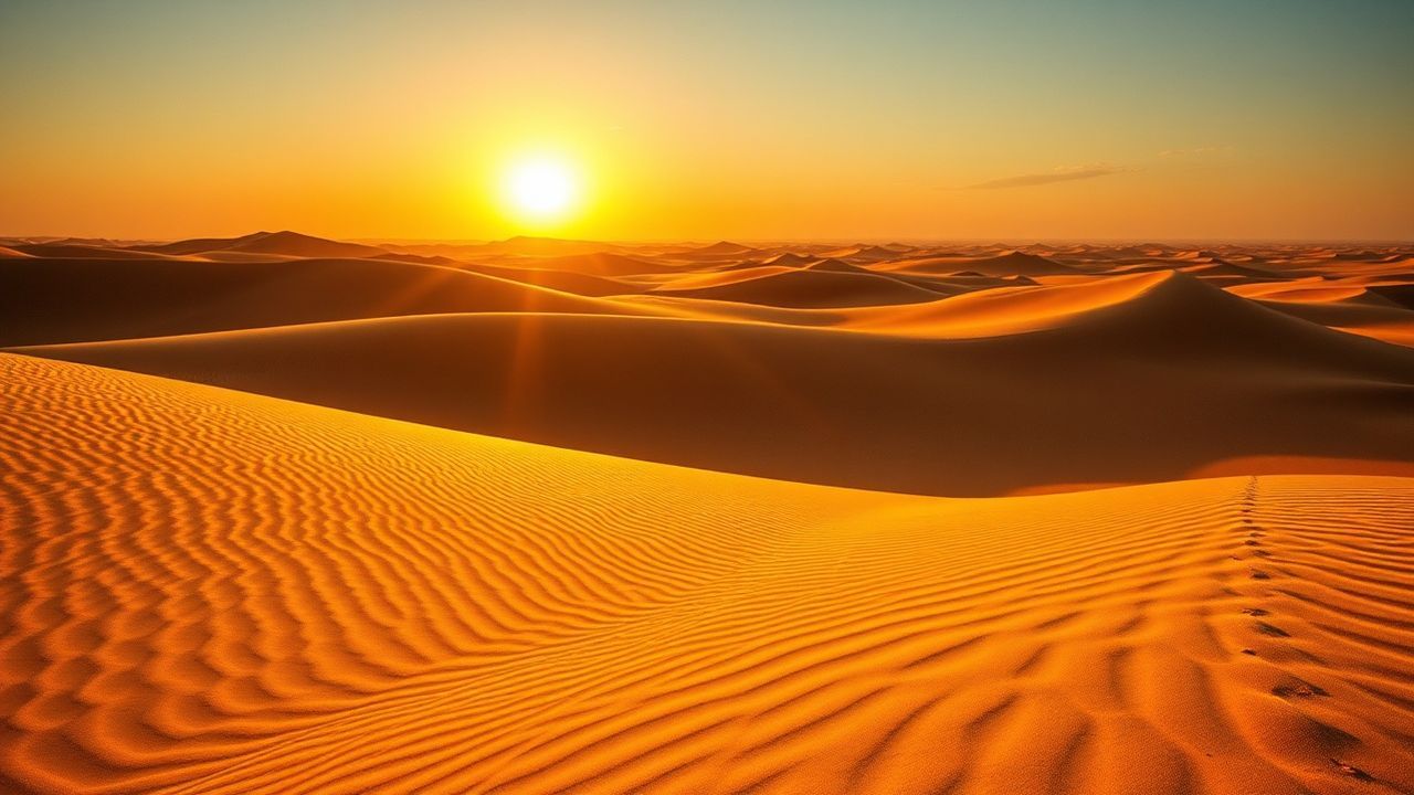 Vast Sahara Dunes Ripples in Golden Light