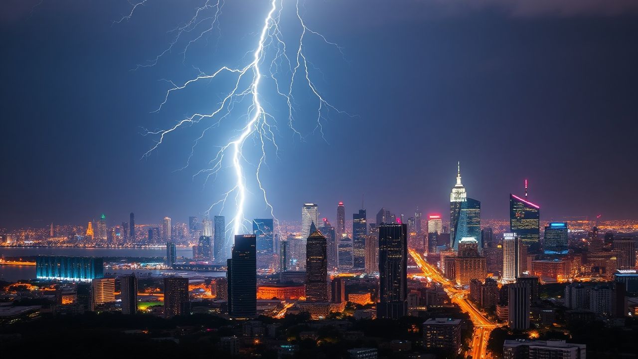 Awe-Inspiring Lightning Bolt City by Night
