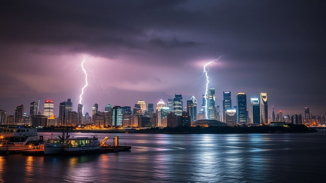 Vivid Lightning Bolt City by Night