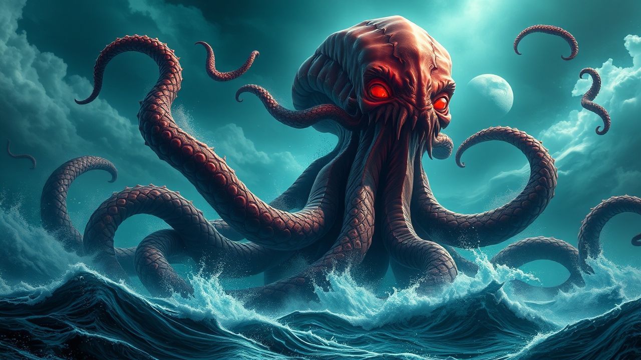 Celestial Cthulhu Rising Tentacles Storm