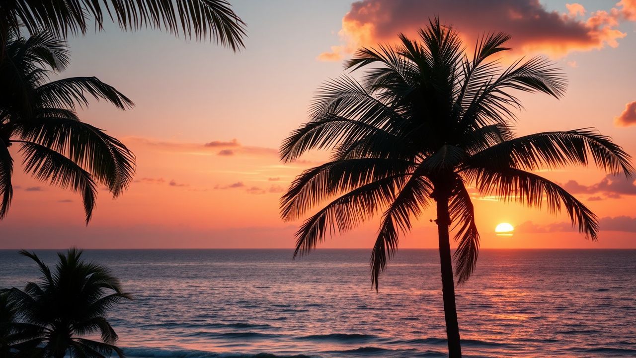 Verdant Palm Silhouettes Orange at Sunset