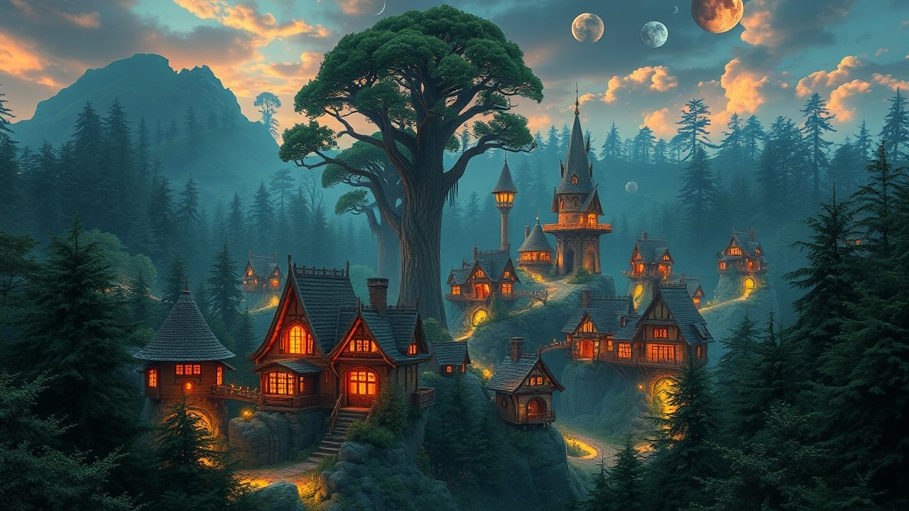 Arcane Elven City Treehouses Magic