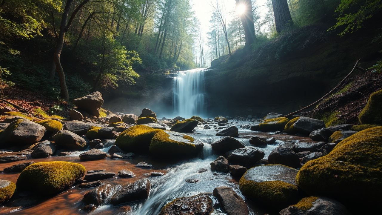 Luminous Forest Stream Mossy Serenity