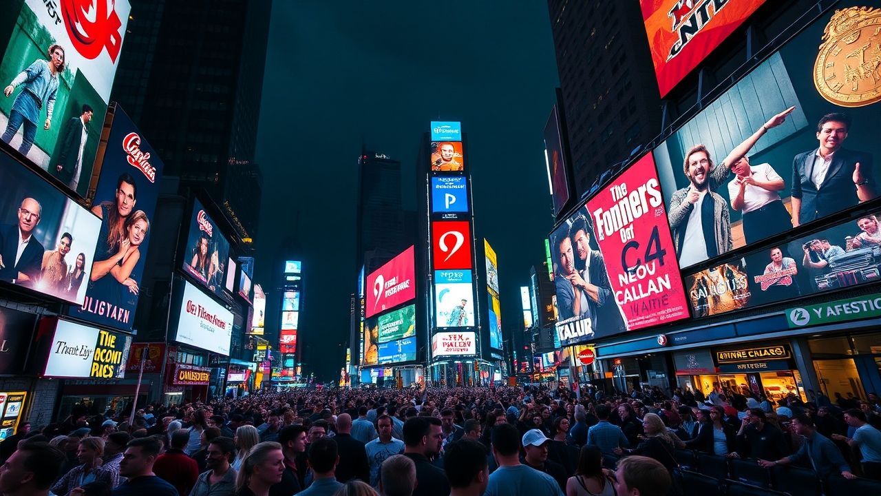 Striking Times Square Billboards by Night