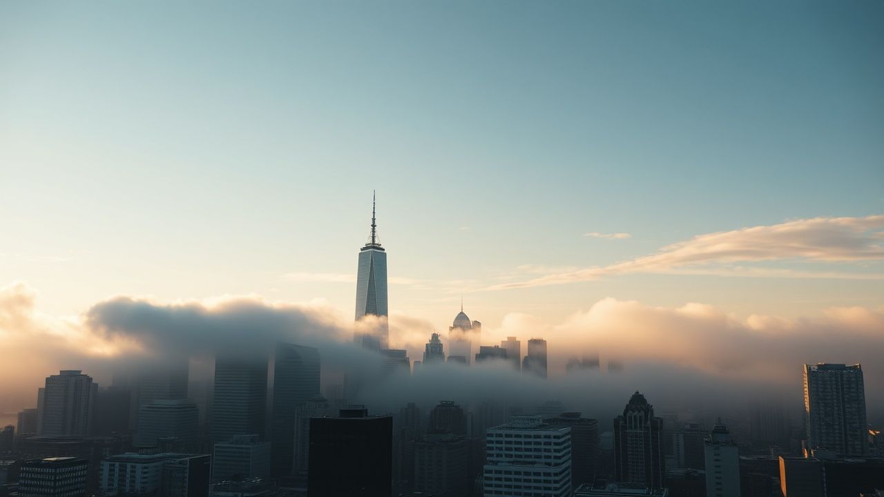 Delicate City Skyscrapers Emerging in the Mist