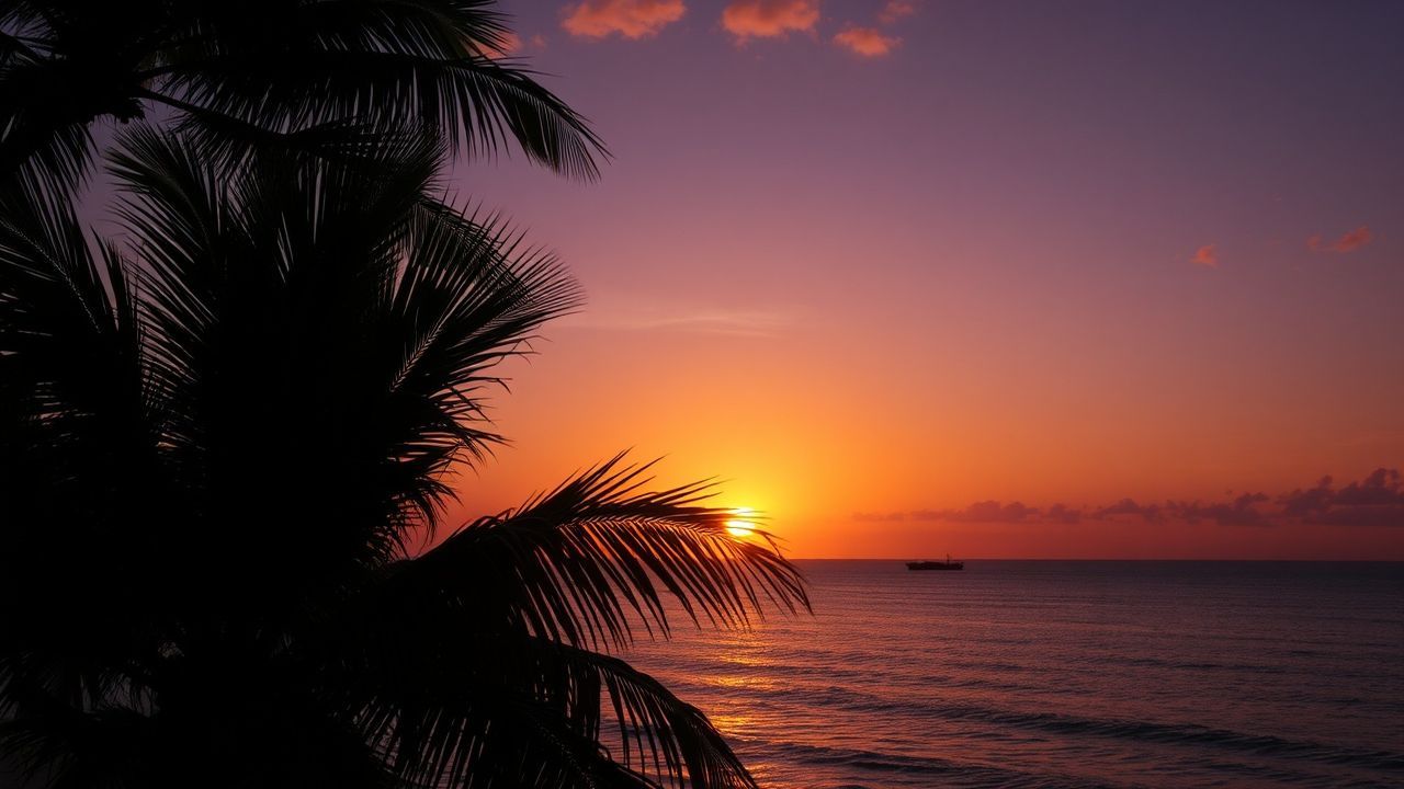Sprawling Palm Silhouettes Orange at Sunset