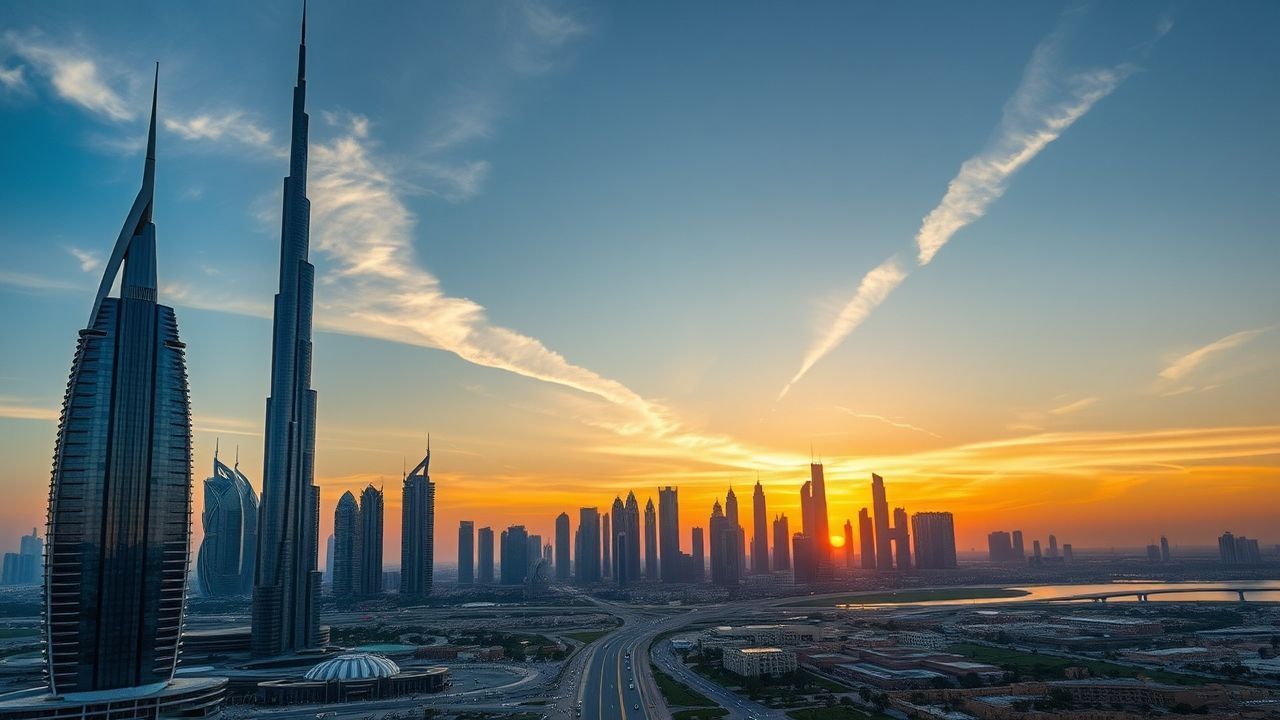 Legendary Dubai Futuristic Towers at Sunset