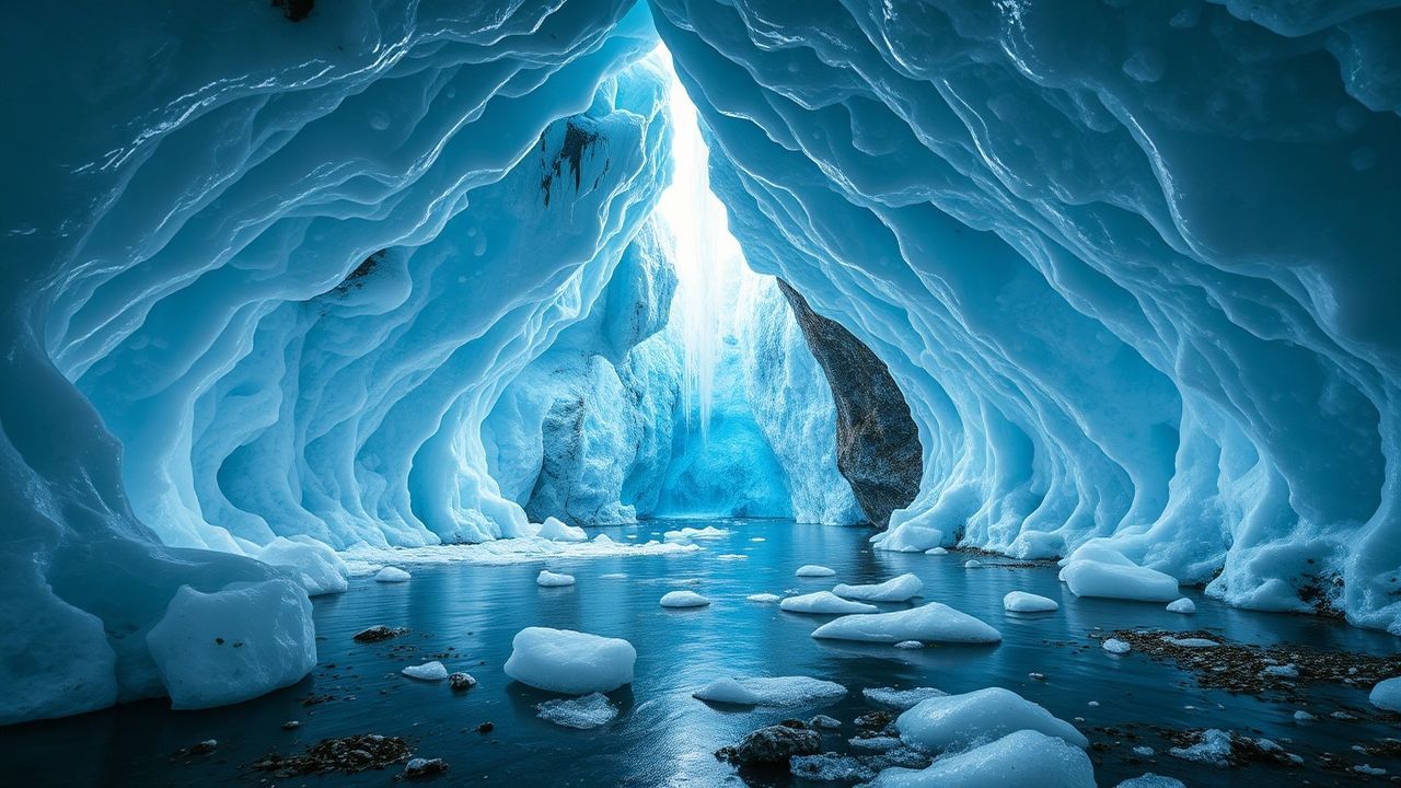 Lustrous Ice Cave Interior Crystal
