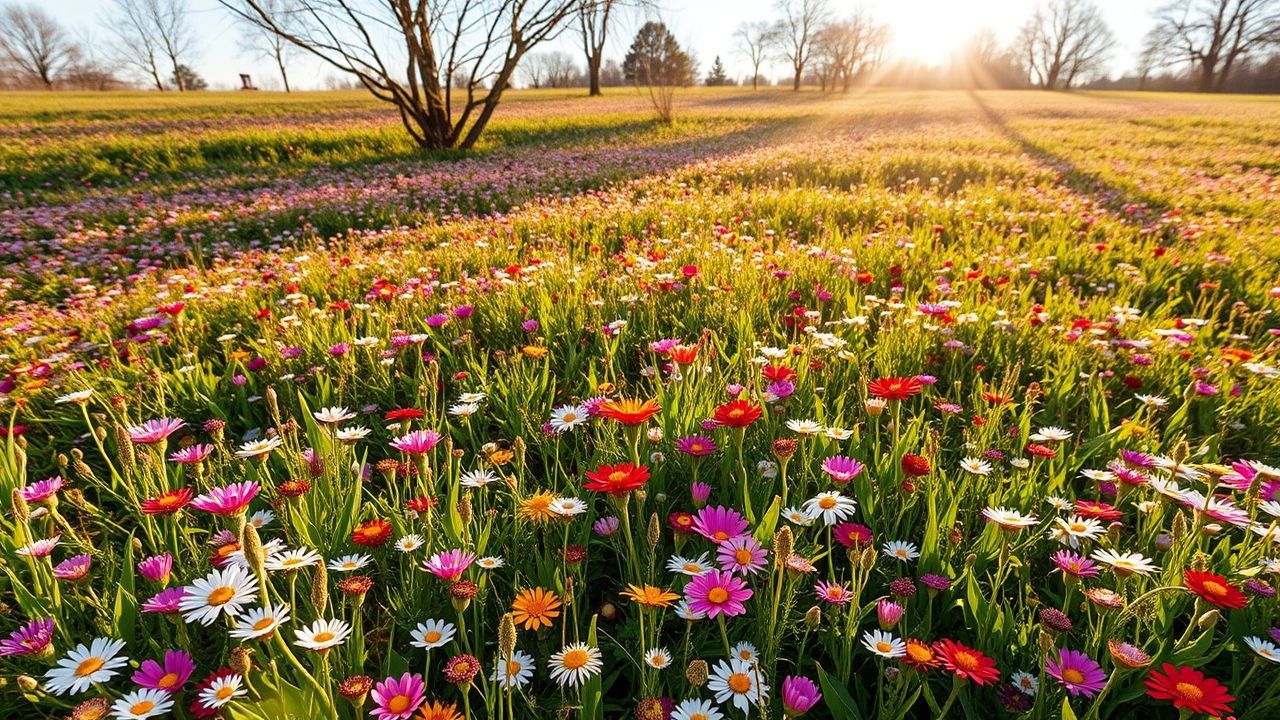 Sprawling Meadow Wildflowers Carpet in Spring