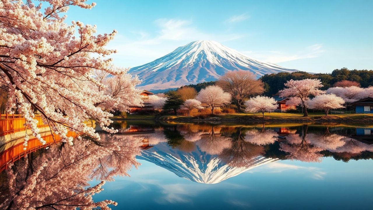 Delicate Mt. Fuji Cherry Blossoms in Spring