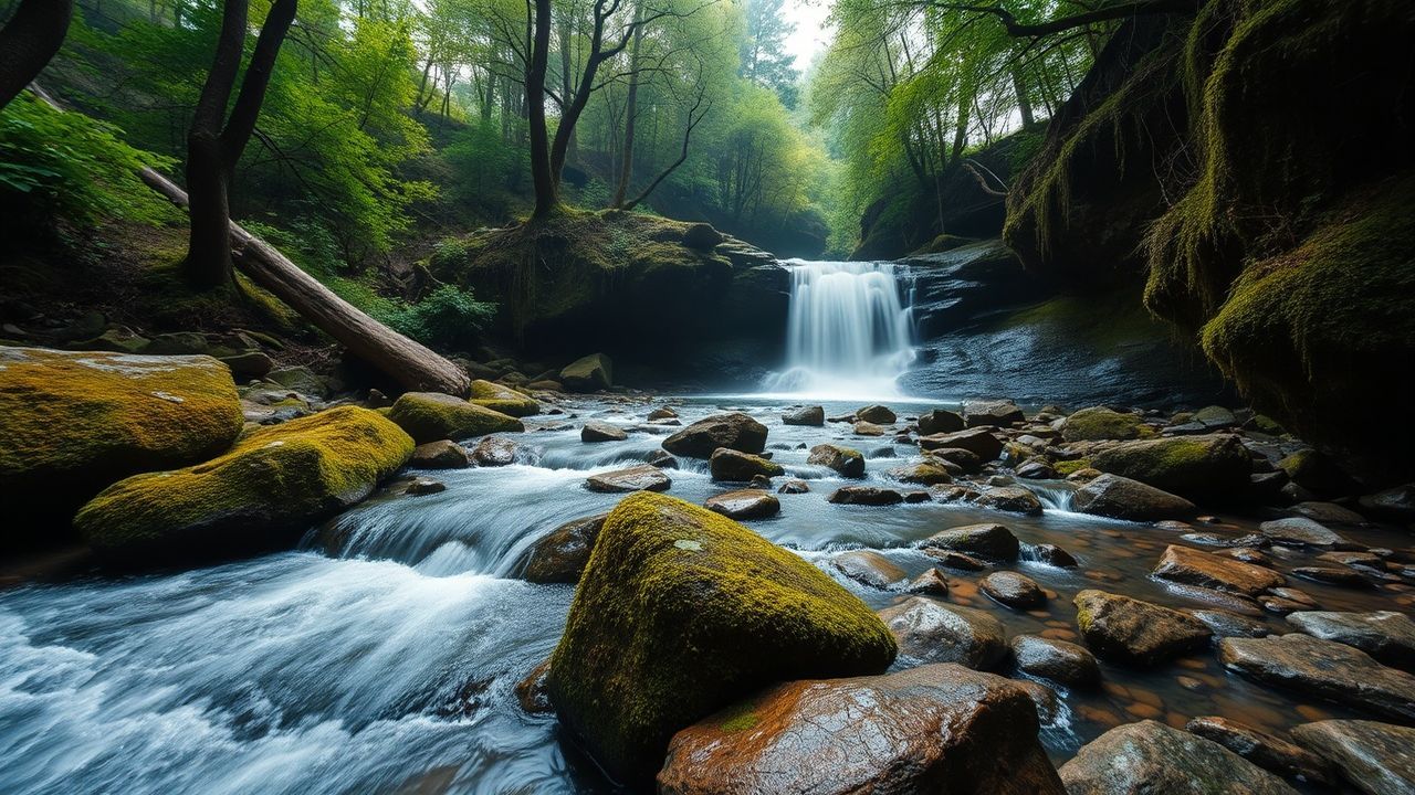 Pristine Forest Stream Mossy Serenity