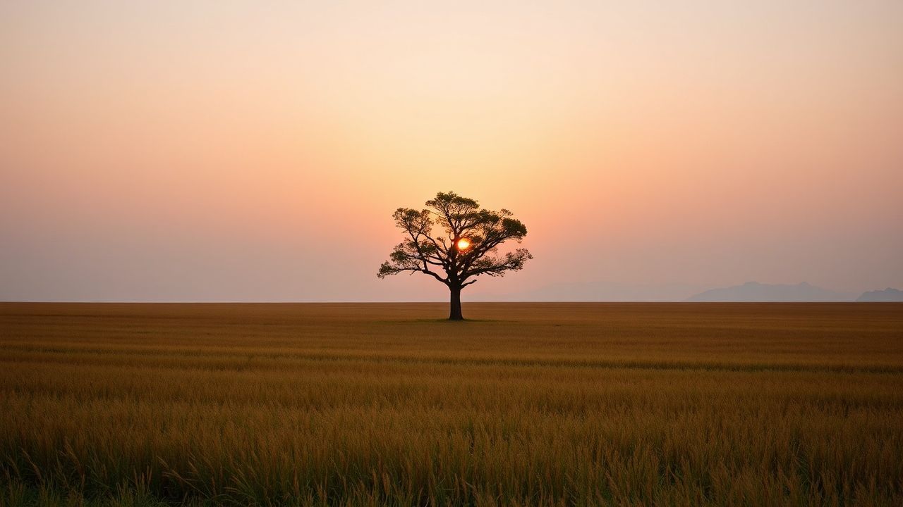 Tranquil Single Tree Horizon at Sunset