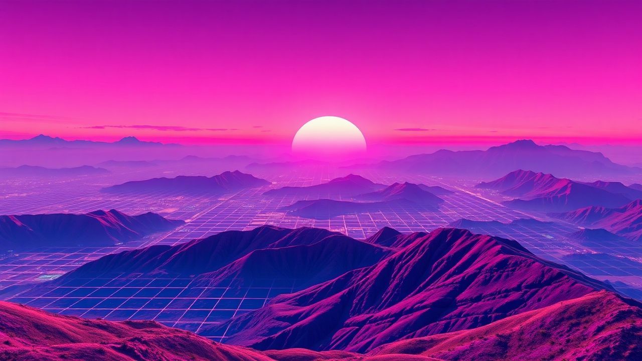 Captivating Vaporwave Grid Mountains at Sunset