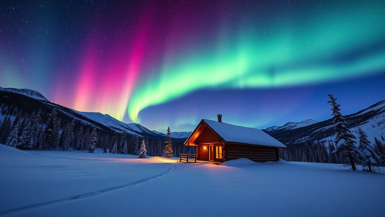 Serene Northern Lights Cabin in Winter