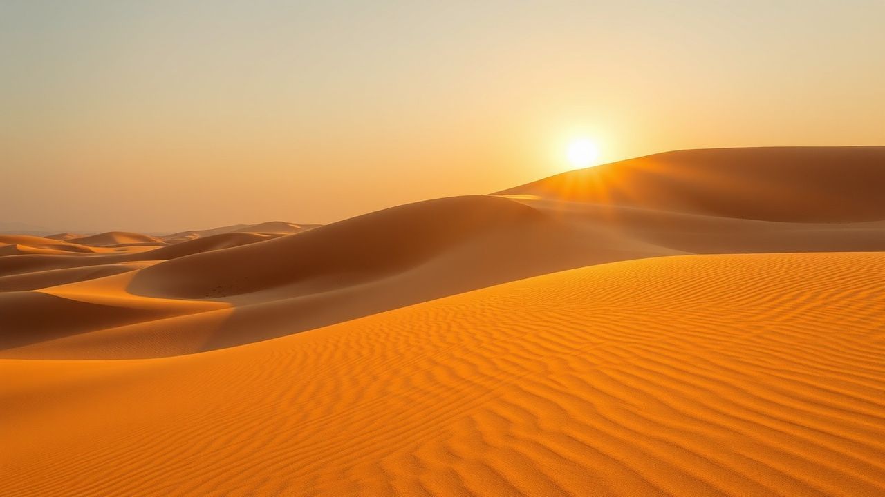 Lustrous Sahara Dunes Ripples in Golden Light